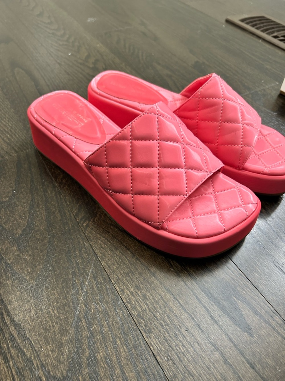 Call It Spring Quilted Slide Mules in Coral Pink